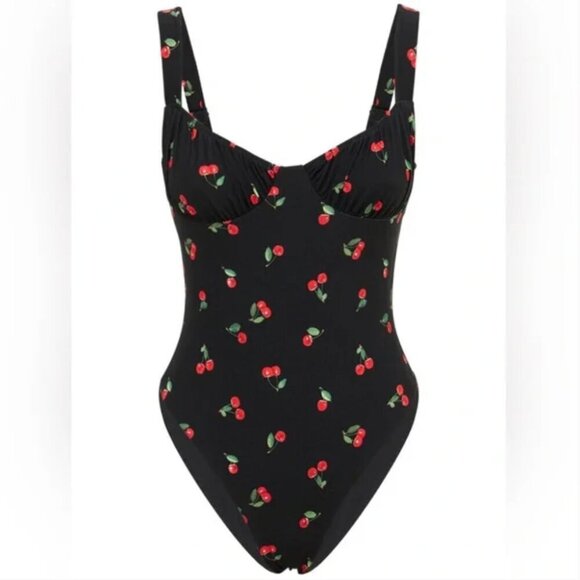 Weworewhat Ruched Cup One Piece Swimsuit Black Cherries XL - Picture 3 of 11